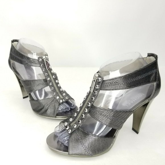 Michael Kors Womens Silver Leather Zipper Rivets - Picture 2 of 12